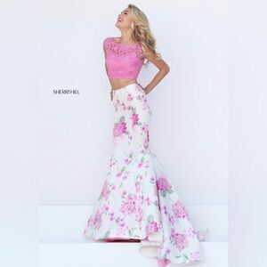 NWT Sherri Hill Pink Ivory Floral Skirt